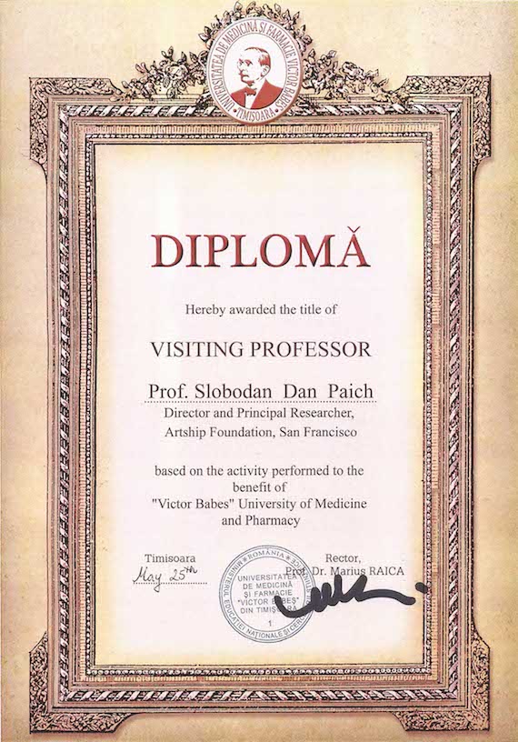 Professor Slobodan Dan Paich's Romanian Diploma