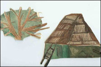 Carved house and tree miniature sculpture