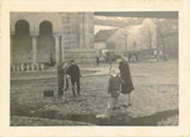 Black and white photo of film scene on street