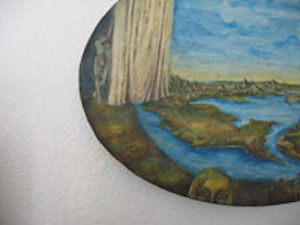 Detail of landscape painting in oval format